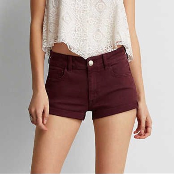 maroon cut off shorts